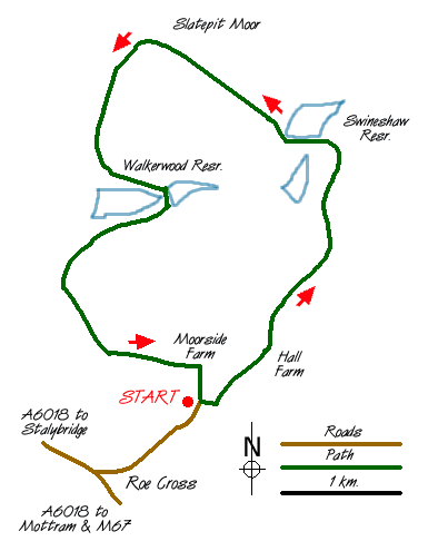 Route Map - Hollingworthall Moor & Walkerwood Reservoirs Walk