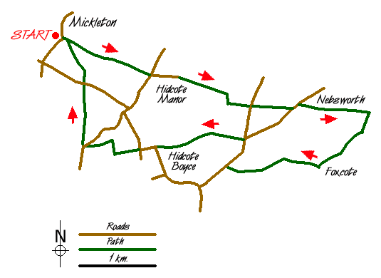 Route Map - Hidcote & Foxcote from Mickleton Walk