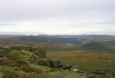 Stanage Edge with Ladybower & Win Hill in the distance