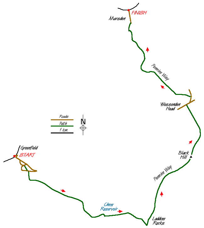 Route Map - Chew Reservoir & the Pennine Way Walk