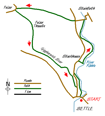 Route Map - Feizor & Giggleswick Scar from Settle Walk