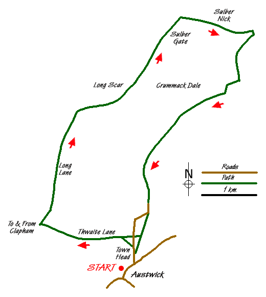 Route Map - Sulber Gate & Crummack Dale from Austwick Walk