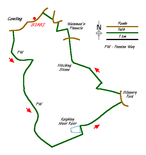 Route Map - Keighley Moor Reservoir & Hitching Stone from Cowling Walk
