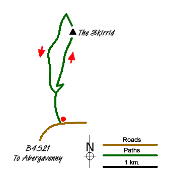 Route Map - Ysgyryd Fawr (The Skirrid) near Abergavenny
 Walk