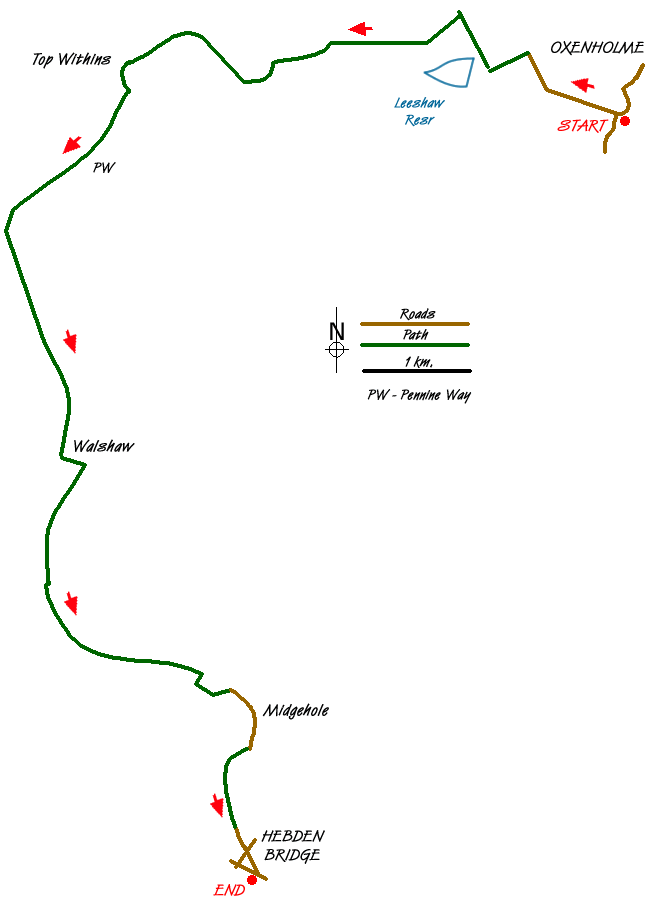 Route Map - Oxenhope to Hebden Bridge without a car Walk