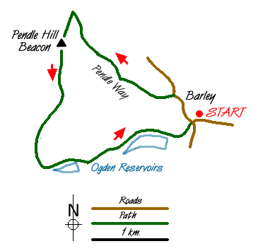 Route Map - Pendle Hill (use in mist)
 Walk