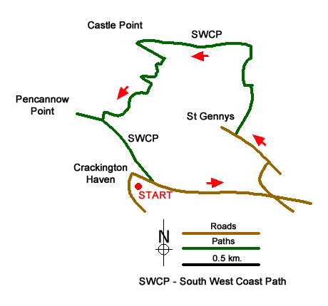 Route Map - St Gennys & Castle Point from Crackington Haven Walk