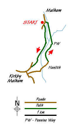 Route Map - The River Aire & Kirkby Malham from Malham Walk
