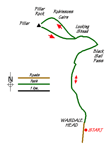 Route Map - Pillar (by the High Level Path) from Wasdale Walk