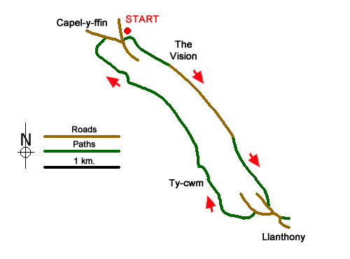 Route Map - Llanthony Priory from Capel-y-ffin Walk