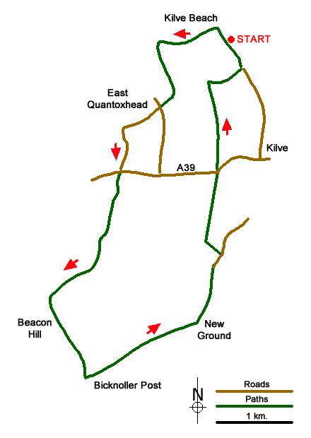 Route Map - Beacon Hill & Bicknoller Post from Kilve Beach Walk