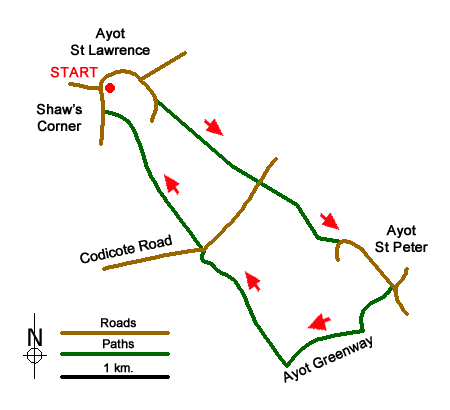 Route Map - Ayot St Lawrence to Ayot St Peter Circular Walk