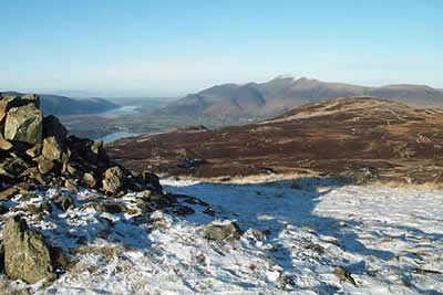 From High Seat the view north includes the rounded dome of Bleaberry Fell