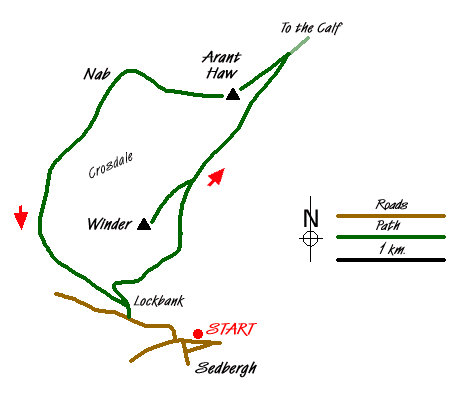 Route Map - Winder & Arant Haw from Sedbergh Walk