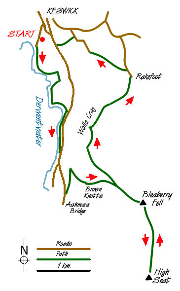Route Map - High Seat & Bleaberry Fell from Keswick Walk