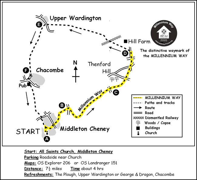 Route Map - Thenford Hill & Upper Wardington from Middleton Cheney Walk