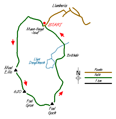 Route Map - Moel Eilio from Llanberis Walk