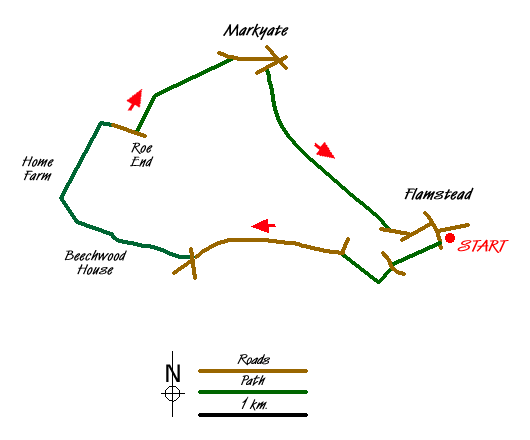 Route Map - Markyate and Flamstead Circular Walk