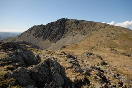 Looking to Dow Crag on the descent to Goat's Hause