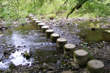 Stepping stones over Pendle Water at Roughlee