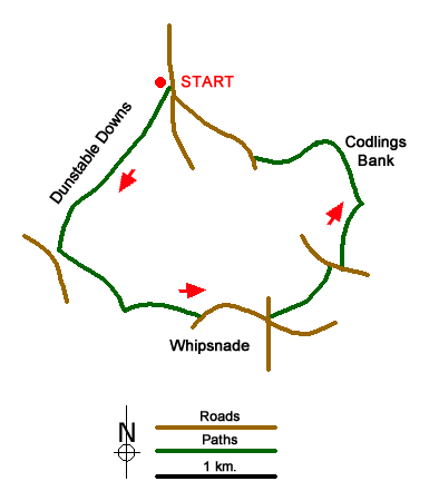 Route Map - Whipsnade & Codling Bank  from Robertson Corner Walk