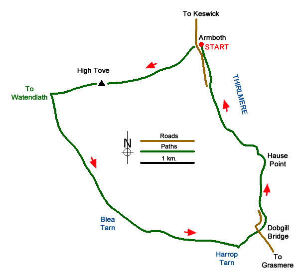Route Map - High Tove & Blea Tarn Walk