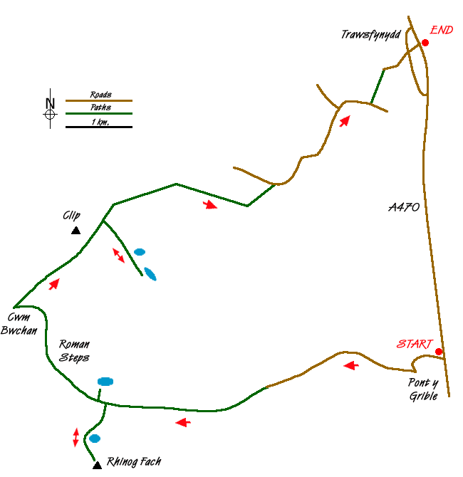 Route Map - Rhinog Fawr and tarns Walk