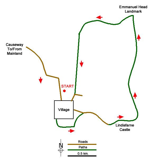 Route Map - Holy Island - Lindisfarne Castle & Emmanuel Head Walk