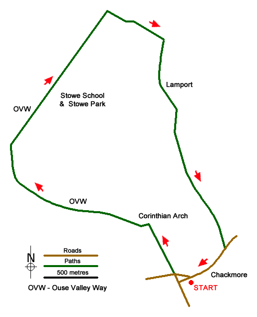 Route Map - Stowe Park from Chackmore Walk