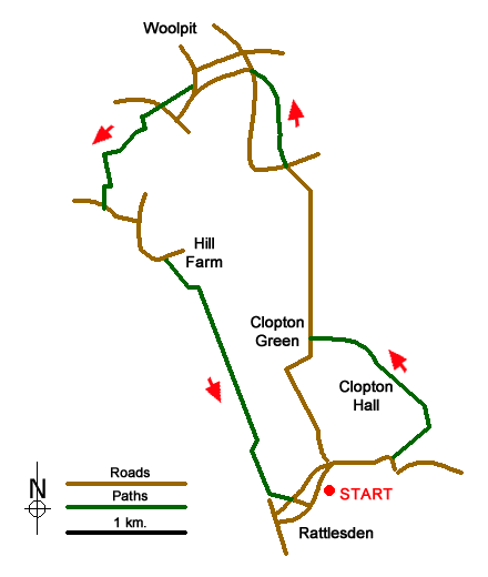 Route Map - Woolpit and Rattelesden circular
 Walk