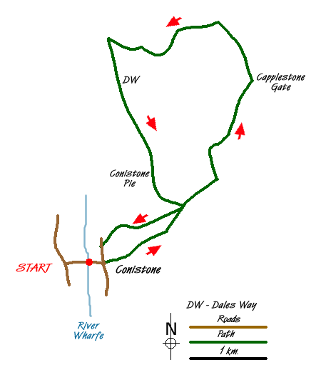 Route Map - Copplestone Gate and Conistone Pie from Conistone Walk