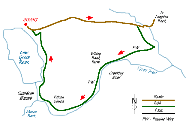 Route Map - Cronkley Scar & Cauldron Snout Walk