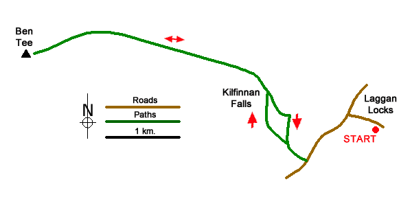 Route Map - Ben Tee & Kilfinnan Falls from Laggan Walk