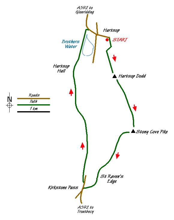 Route Map - Hartsop, Hartsop Dodd, Stony Cove Pike & Kirkstone Pass Walk