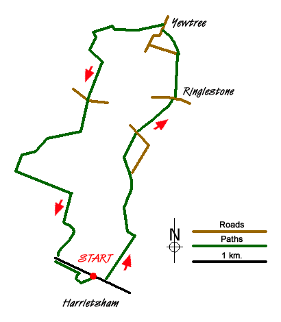 Route Map - Ringlestone & High Wood from Harrietsham
 Walk