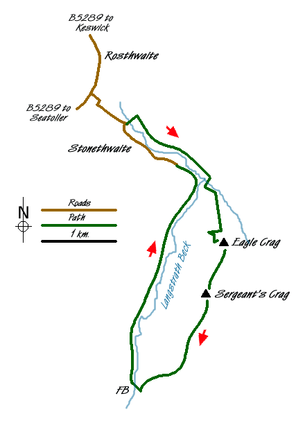Route Map - Eagle Crag & Seargeant's Crag from Stonethwaite Walk