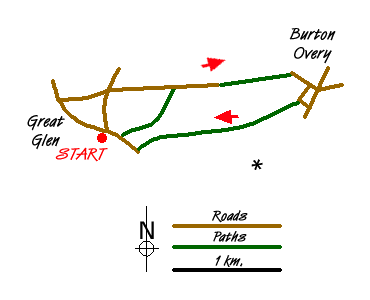 Route Map - Burton Overy from Great Glen
 Walk