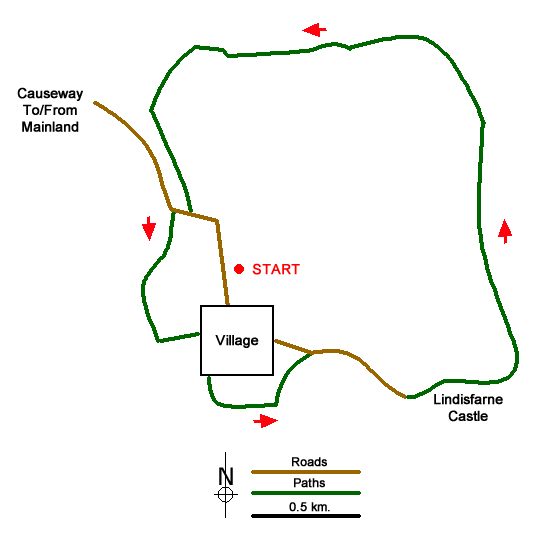 Route Map - Holy Island & Lindisfarne Castle Circular
 Walk