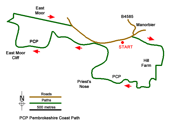 Route Map - Swanlake Bay from Manorbier Walk