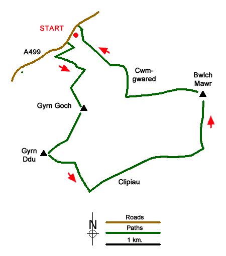Route Map - Gyrn Goch, Gyrn Ddu & Bwlch Mawr Walk
