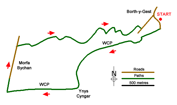 Route Map - Morfa Bychan from Borth-y-Gest Walk