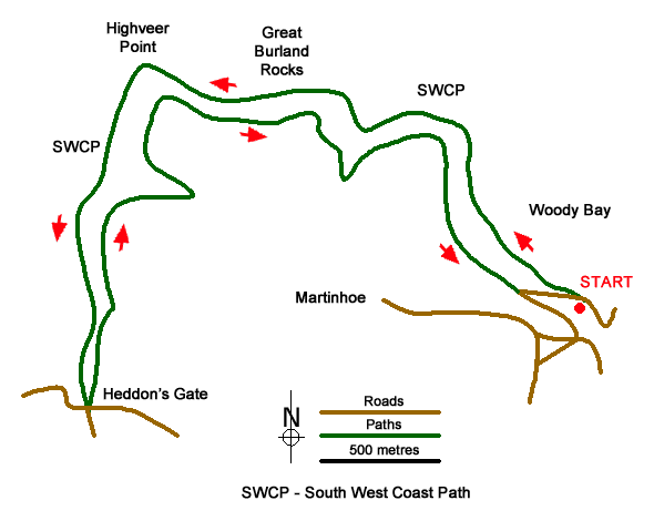 Route Map - Heddon Valley from Woody Bay Walk