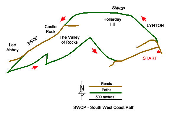 Route Map - Valley of Rocks frrom Lynton Walk