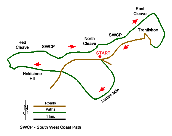 Route Map - Holdstone Down & Trentishoe Walk