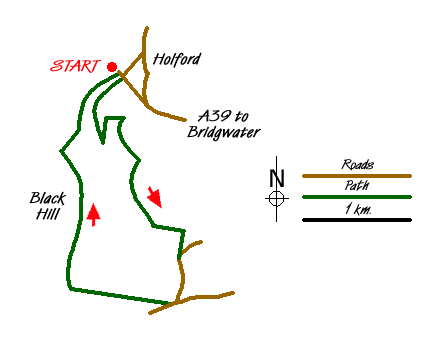 Route Map - Dowsborough Fort from Holford Walk