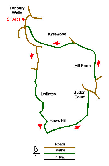 Route Map - Haws Hill from Tenbury Wells Walk