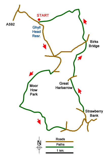 Route Map - Ghyll Head & Strawberry Bank Circular Walk