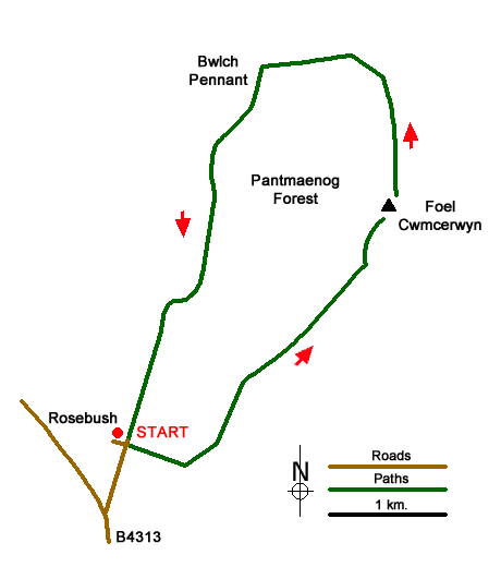 Route Map - Foel Cwmcerwyn from Rosebush, Preseli Hills Walk