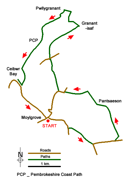 Route Map - Pwllygranant & Cebwr Bay from Moylgrove Walk