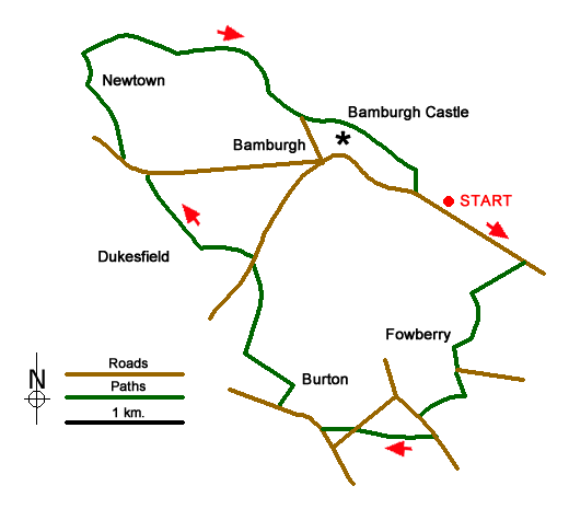 Route Map - Bamburgh Castle circular
 Walk